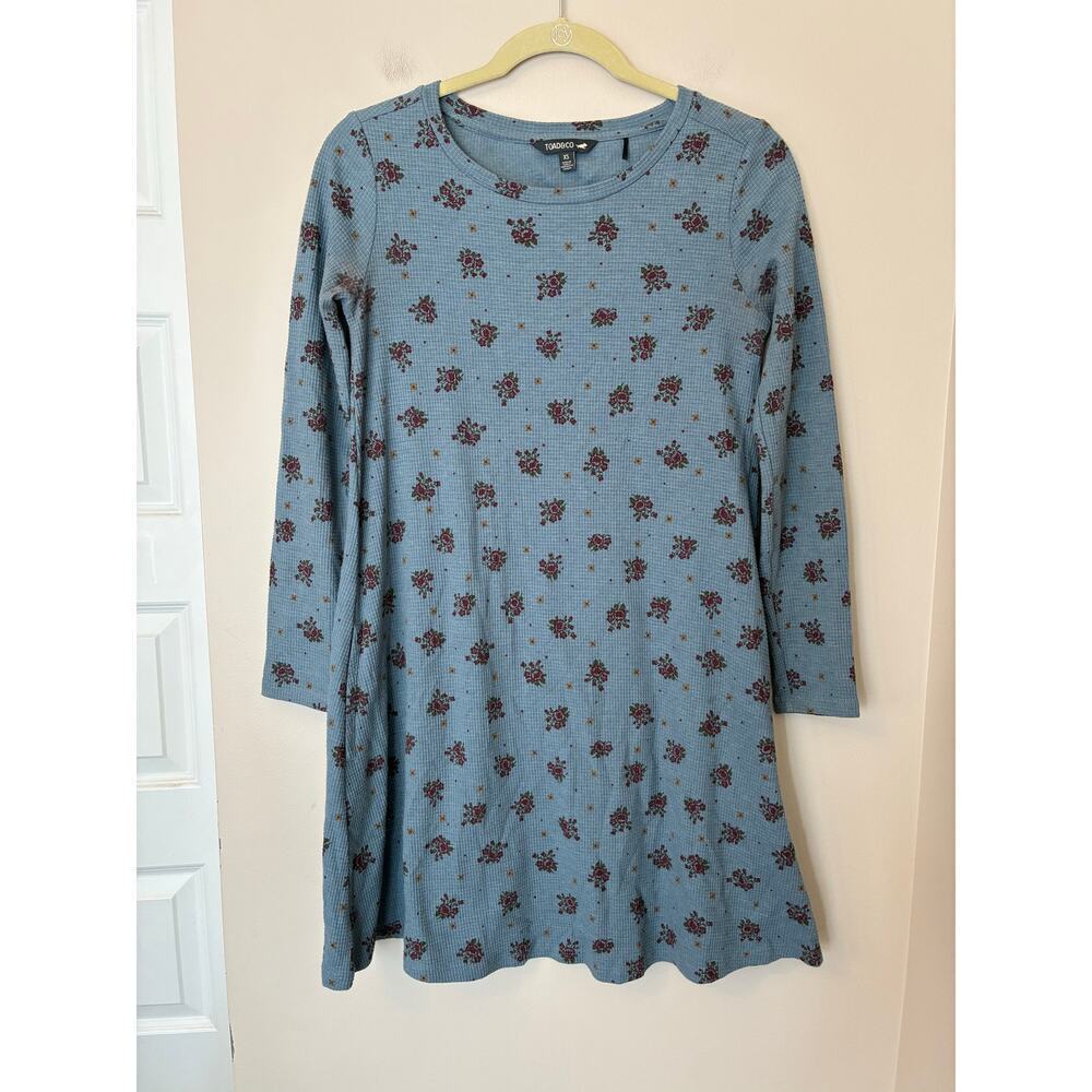 Toad & Co Foothill Long Sleeve Swing Dress Blue Waffle Knit Size Women's XS